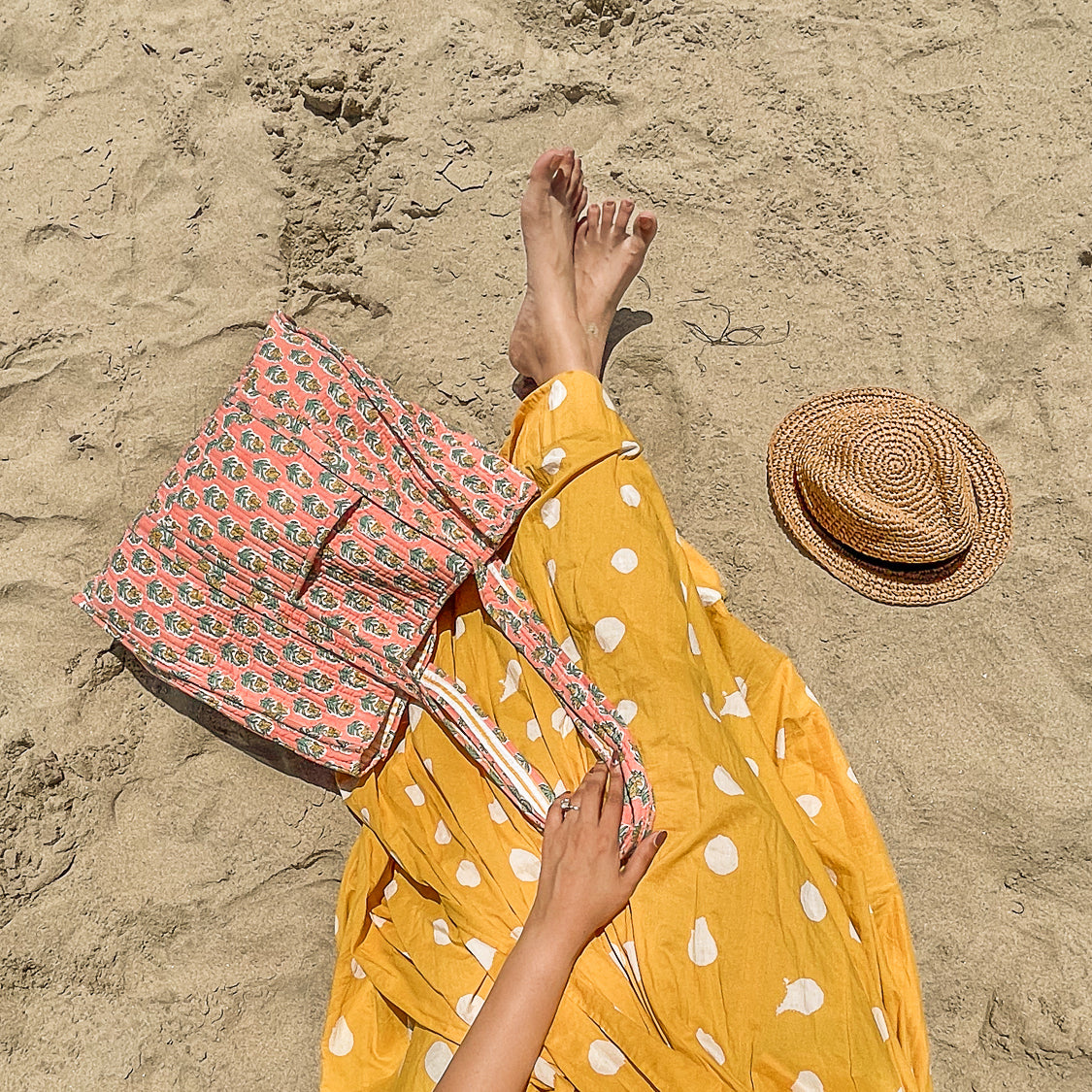 Block printed beach bag