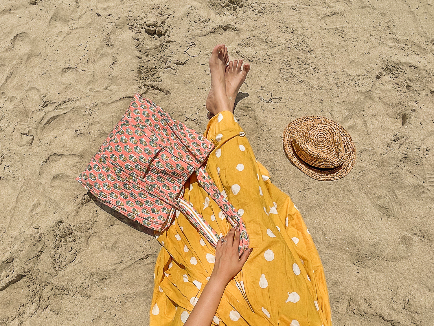 Block printed beach bag